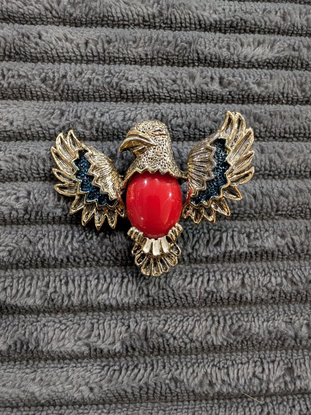 Vintage Signed GERRY’S Red Jelly Belly Eagle Brooch Pin